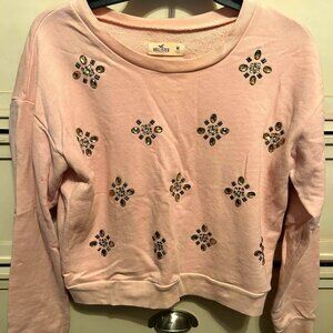 Pink Hollister Crop Sweater with beadwork - Size Medium